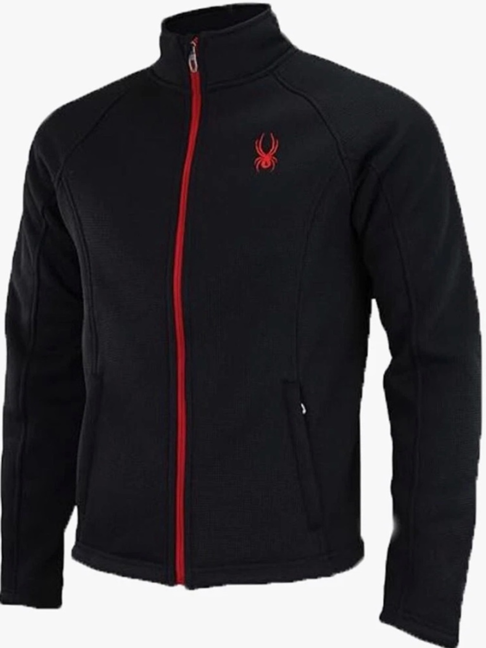 Men's Spyder Stellar Full-Zip Black Jacket with Red Trim and Logo